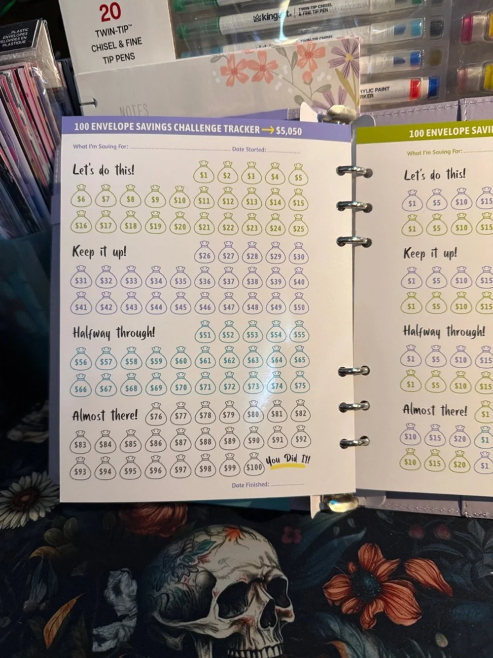 My 100 envelope savings challenge binder. New